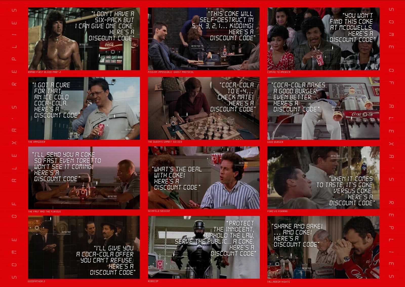 Board of film scenes, each with a written Alexa reply